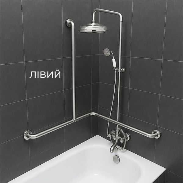 Поручень для людей з інвалідністю (МГН) для ванни трьохопорний INVO, лівий та правий, розмір 620х640х880 мм, D труби - 32 мм DD0007526 фото